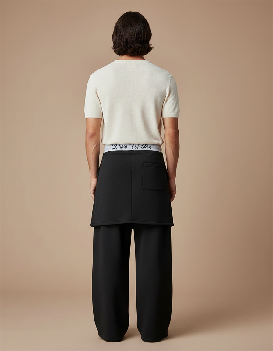 Pantalon Jupe Noir Ample Imprimé Superposé Décontracté - Molleton - vue 2