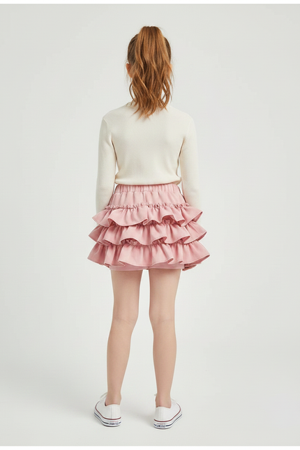 Pantalon Jupe Rose Volants Superposés Fille Mignon - Coton - vue 2