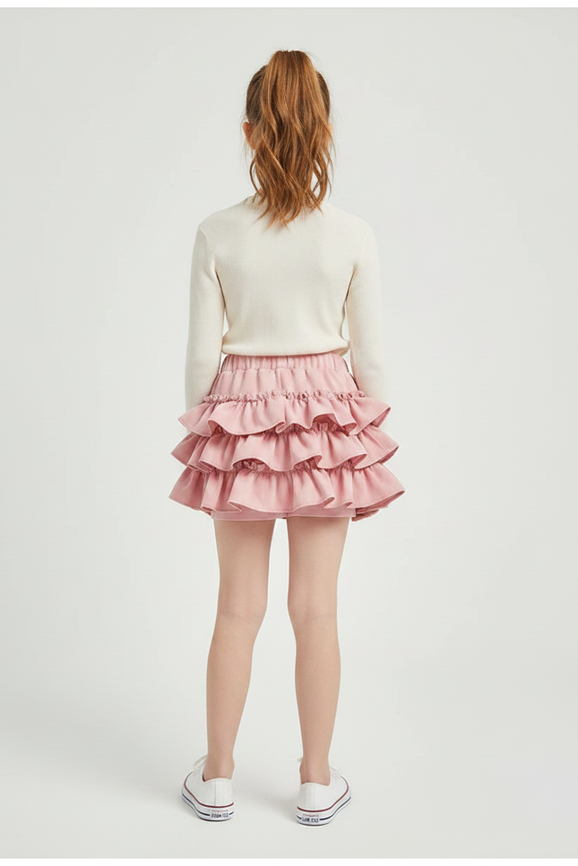 Pantalon Jupe Rose Volants Superposés Fille Mignon - Coton - vue 2