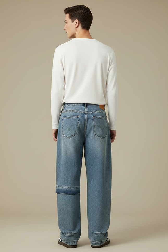 Pantalon Jupe Jean Bleu Ample Décontracté Homme - vue 2