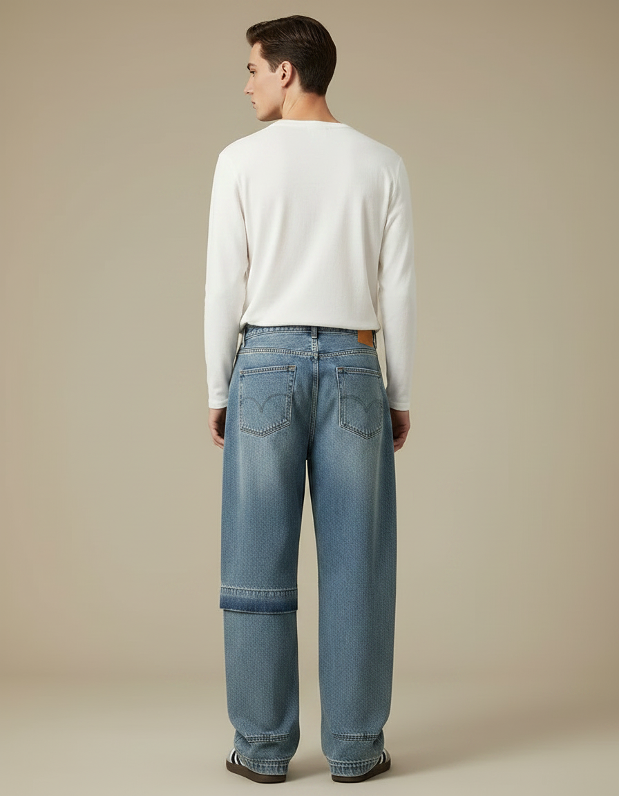 Pantalon Jupe Jean Bleu Ample Décontracté Homme - vue 2