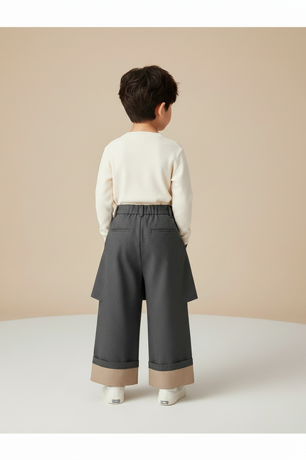 Pantalon Jupe Gris Plissé Ample Garçon Élégant - Tweed - vue 2