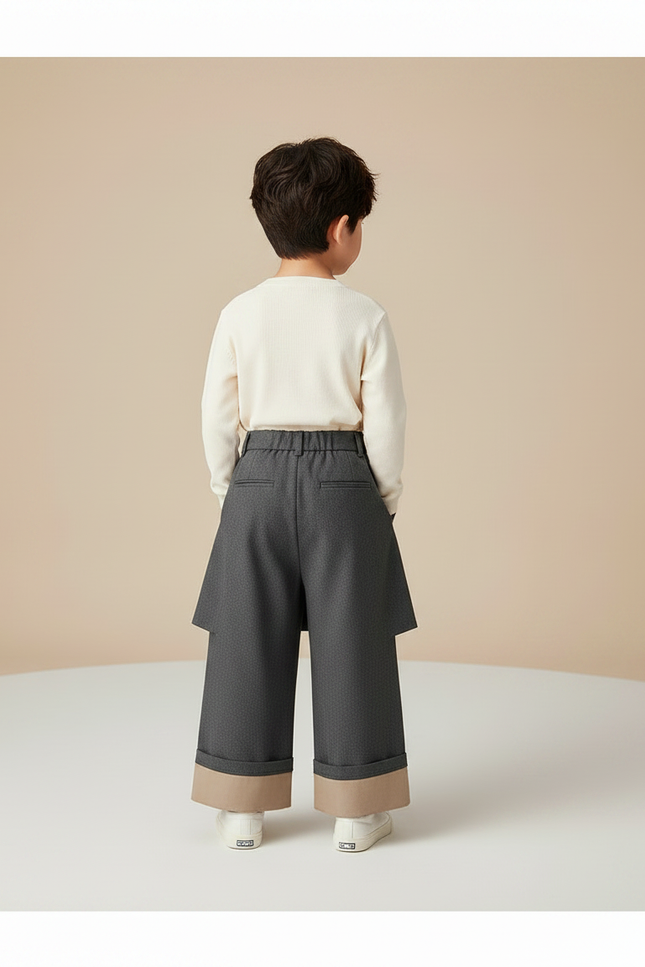 Pantalon Jupe Gris Plissé Ample Garçon Élégant - Tweed - vue 2