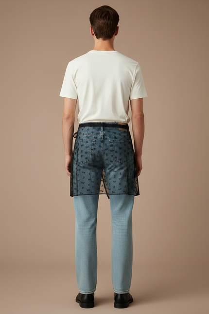 Pantalon Jupe Jean Tulle Noir Brodé Homme - Bleu - vue 2