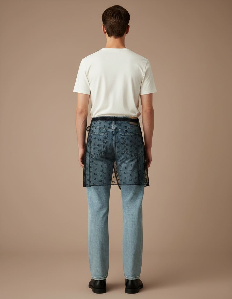 Pantalon Jupe Jean Tulle Noir Brodé Homme - Bleu - vue 2