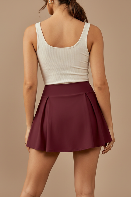 Pantalon Jupe Bordeaux Plissé Évasé Court Chic - Polyester - vue 2