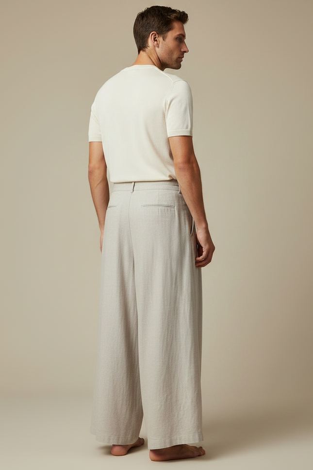 Pantalon Jupe Beige Lin Ample Plissé Fluide - vue 2