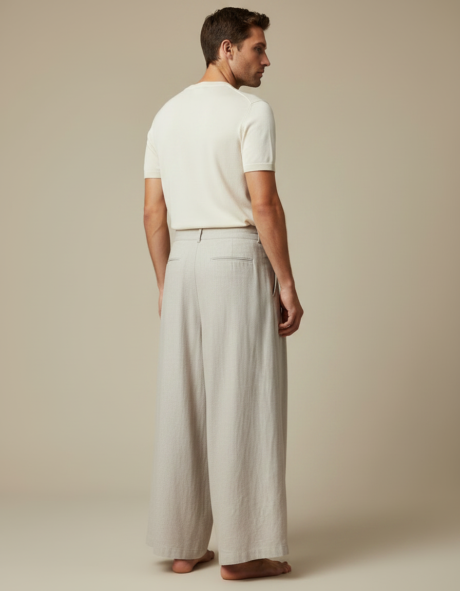 Pantalon Jupe Beige Lin Ample Plissé Fluide - vue 2