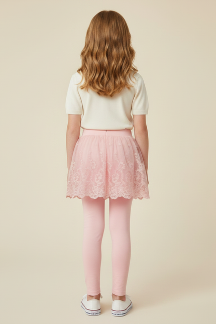 Pantalon Jupe Rose Dentelle Tulle Intégrée Fille - Coton - vue 2