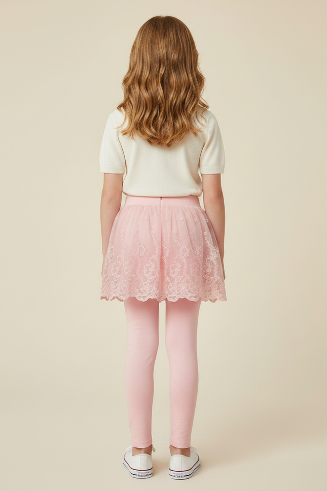 Pantalon Jupe Rose Dentelle Tulle Intégrée Fille - Coton - vue 2