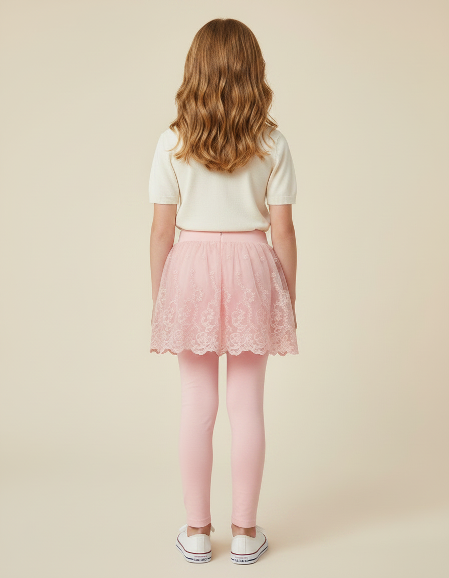 Pantalon Jupe Rose Dentelle Tulle Intégrée Fille - Coton - vue 2