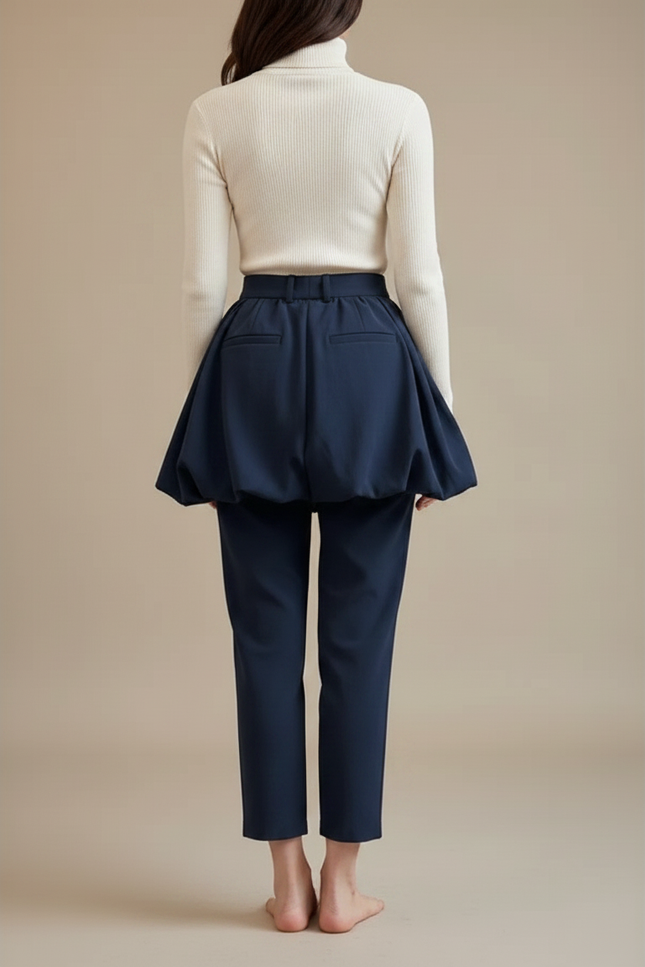 Pantalon Jupe Marine Plissé Ample Élégant Femme - Polyester - vue 2