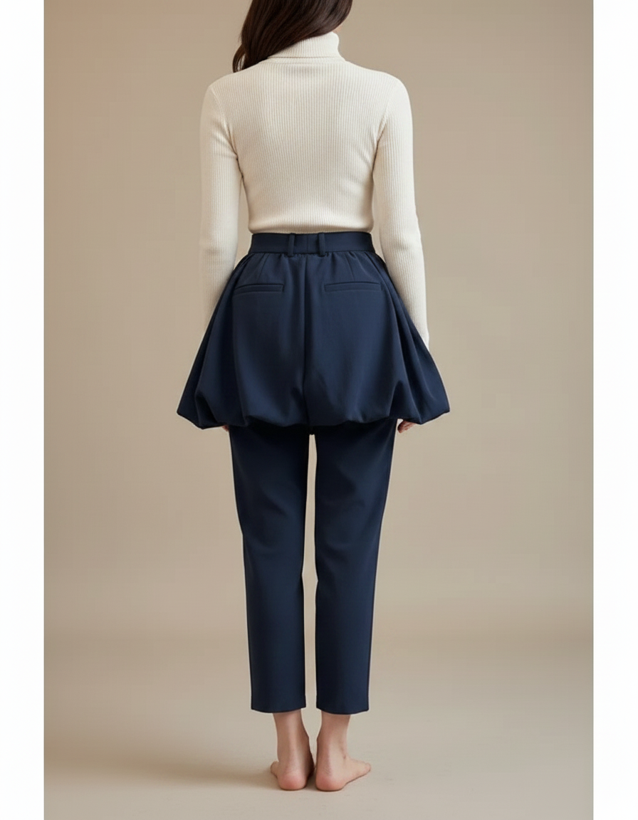 Pantalon Jupe Marine Plissé Ample Élégant Femme - Polyester - vue 2