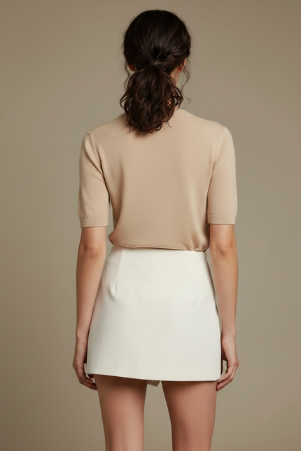 Pantalon Jupe Blanc Crème Asymétrique Chic Élégant - Polyester - vue 2