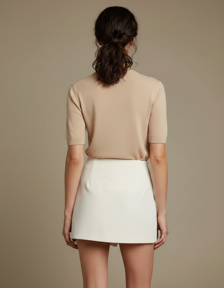 Pantalon Jupe Blanc Crème Asymétrique Chic Élégant - Polyester - vue 2