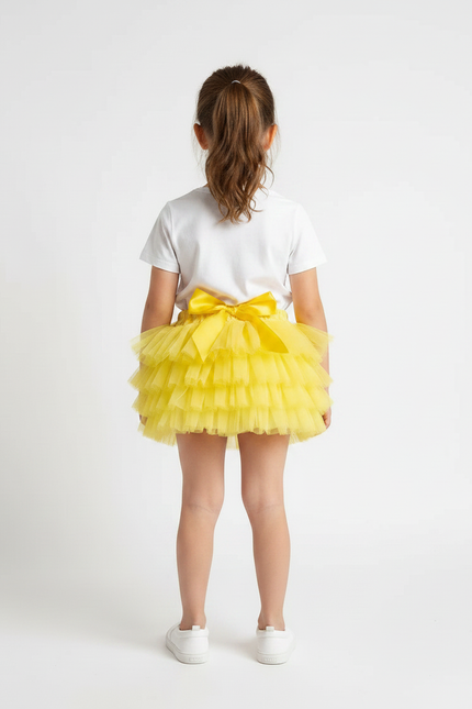 Pantalon Jupe Tulle Jaune Volants Nœud Fille - Polyester - vue 2