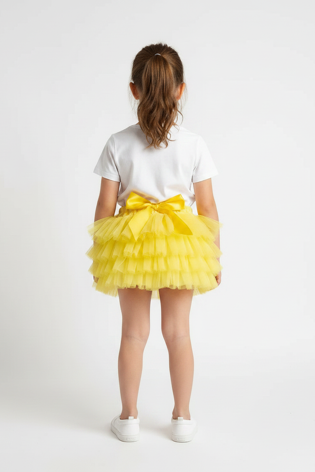 Pantalon Jupe Tulle Jaune Volants Nœud Fille - Polyester - vue 2