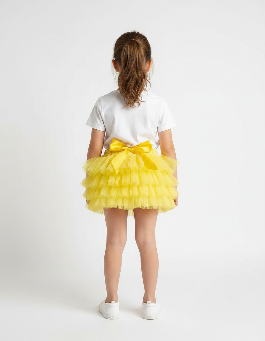 Pantalon Jupe Tulle Jaune Volants Nœud Fille - Polyester - vue 2