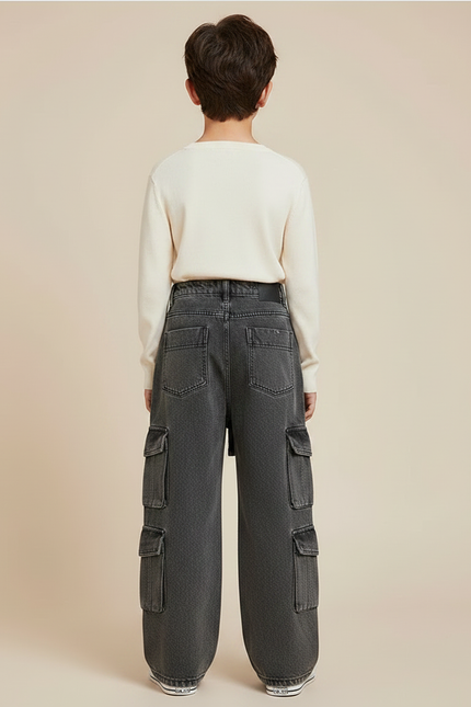 Pantalon Jupe Cargo Denim Asymétrique Garçon Gris - Jean - vue 2