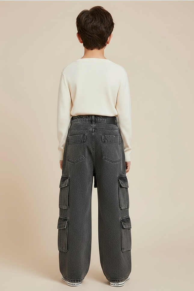 Pantalon Jupe Cargo Denim Asymétrique Garçon Gris - Jean - vue 2