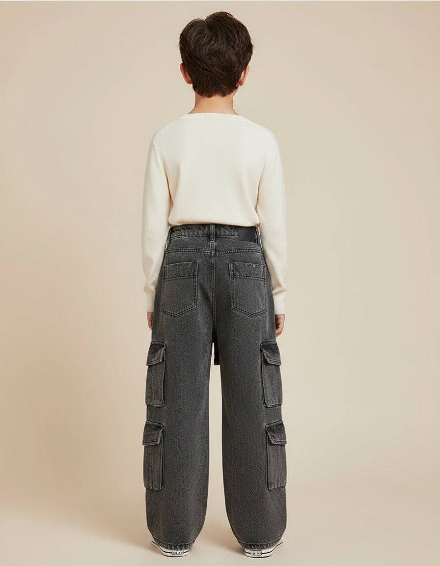 Pantalon Jupe Cargo Denim Asymétrique Garçon Gris - Jean - vue 2