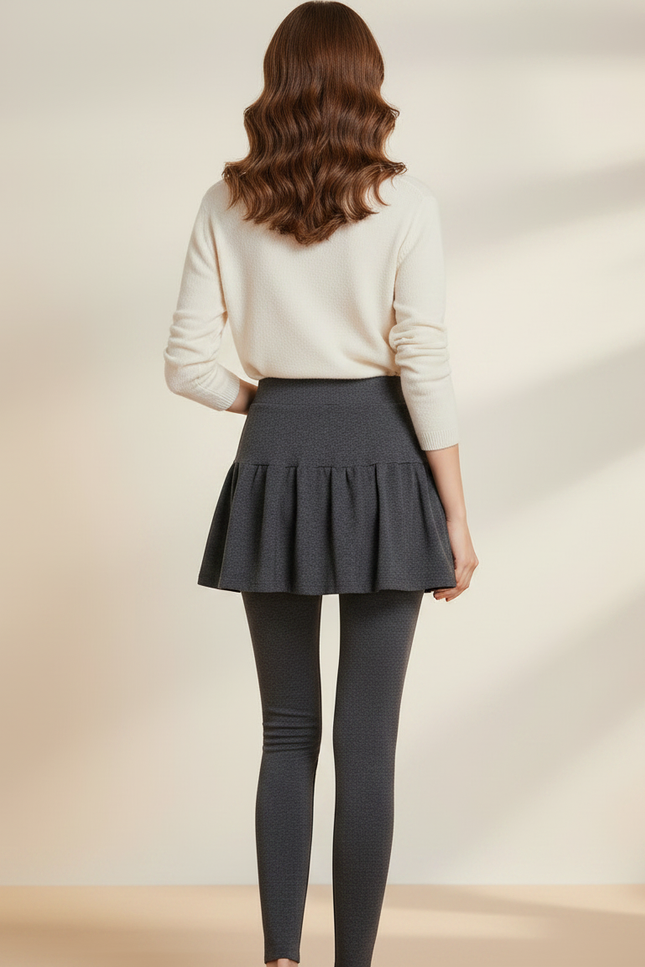Pantalon Jupe Gris Plissé Intégré Chaud Hiver - Molleton - vue 2