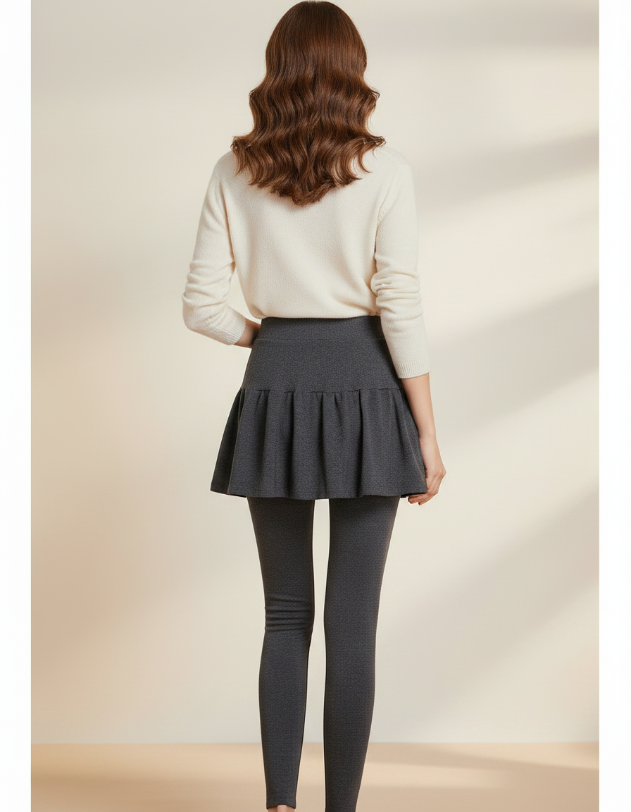 Pantalon Jupe Gris Plissé Intégré Chaud Hiver - Molleton - vue 2