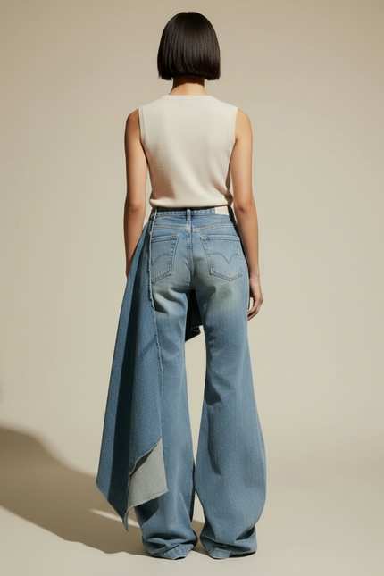 Pantalon Jupe Jean Bleu Ample Déstructuré Évasé - vue 2