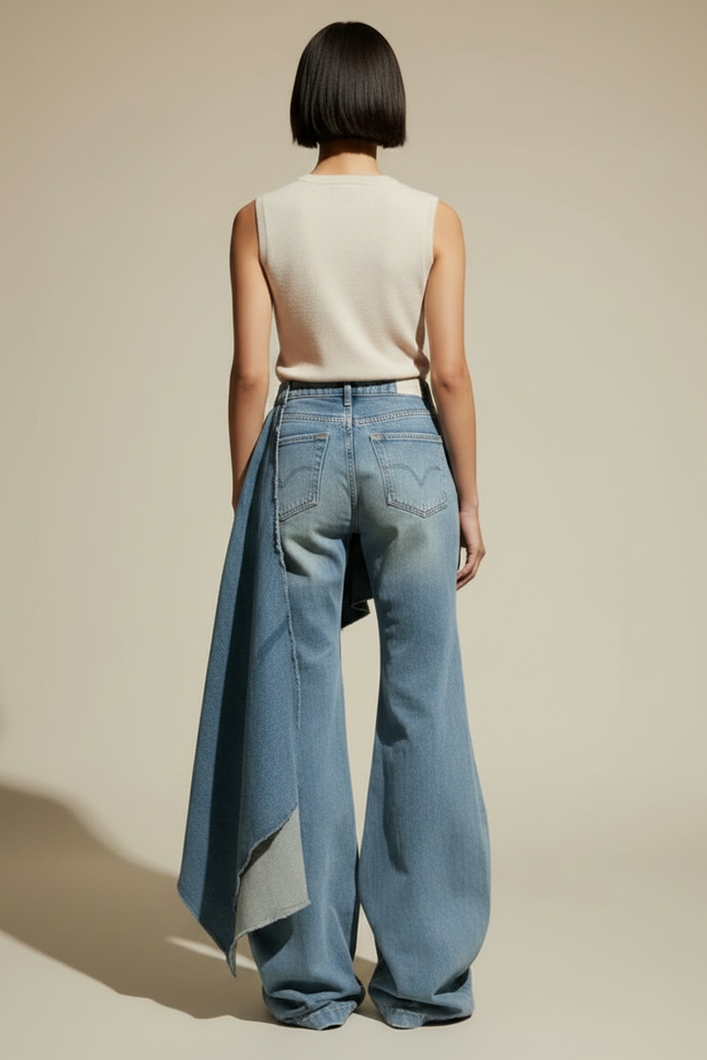 Pantalon Jupe Jean Bleu Ample Déstructuré Évasé - vue 2
