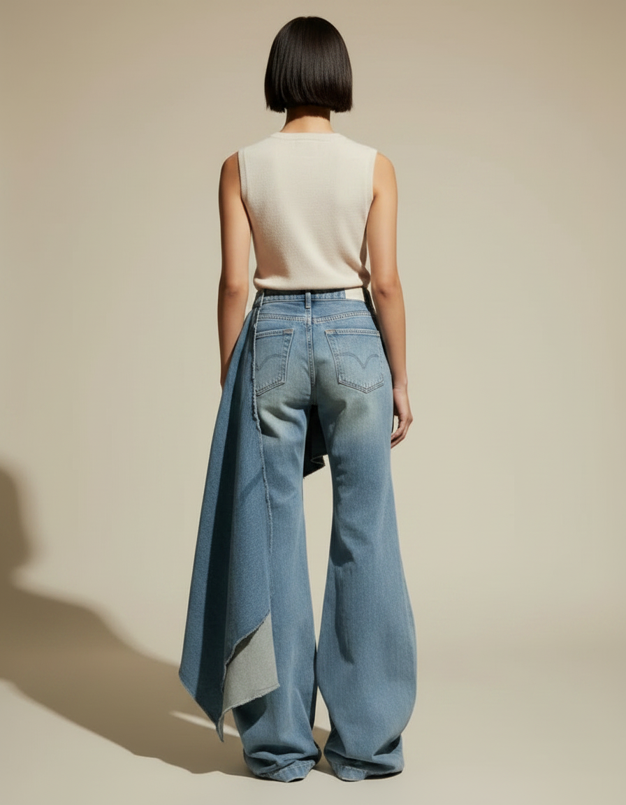 Pantalon Jupe Jean Bleu Ample Déstructuré Évasé - vue 2