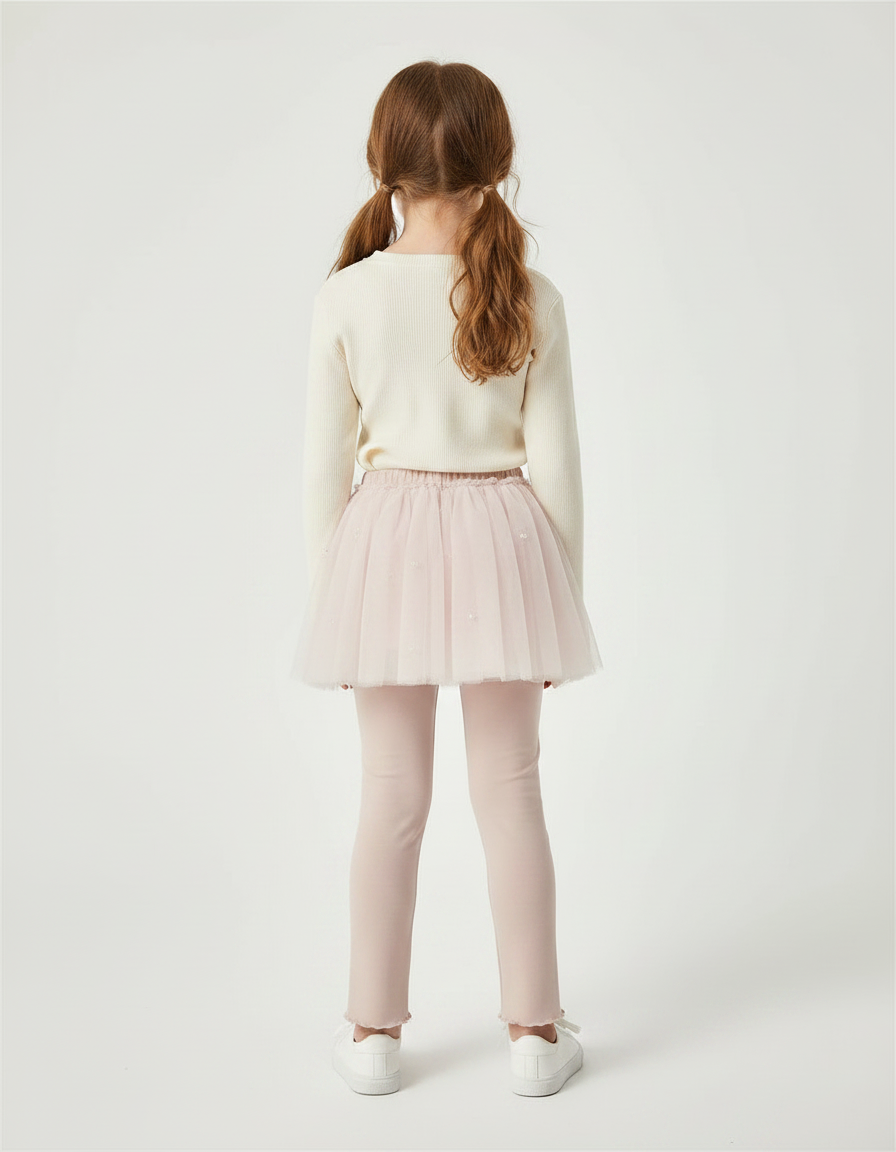 Pantalon Jupe Rose Tulle Perles Intégrées Fille - Maille - vue 2