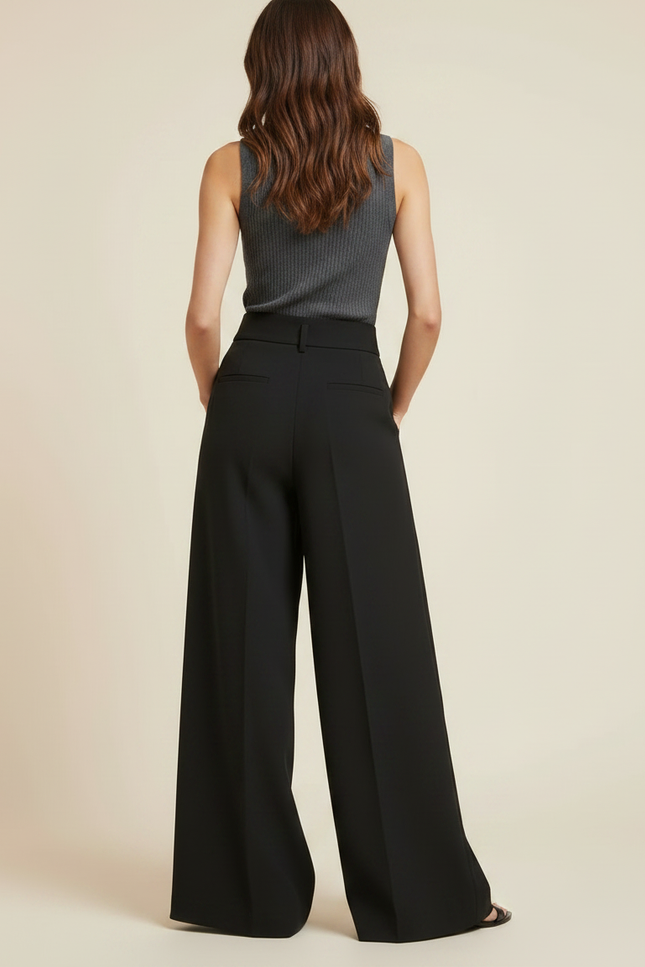 Pantalon Jupe Noir Ample Plissé Fendu Élégant - Gabardine - vue 2