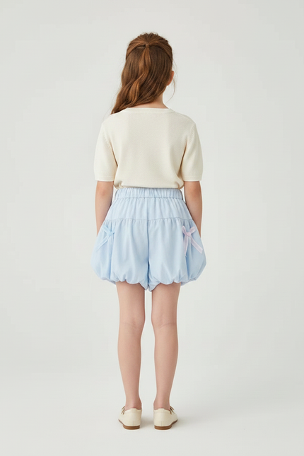 Pantalon Jupe Bleu Volants Nœuds Enfant Mignon - Coton - vue 2