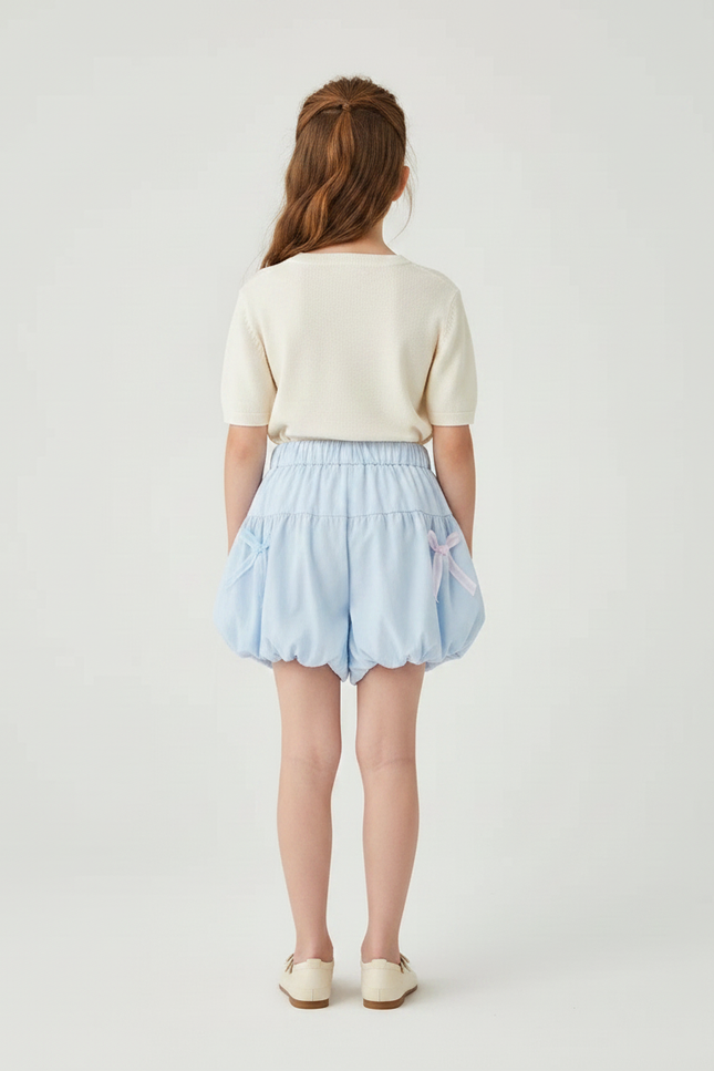 Pantalon Jupe Bleu Volants Nœuds Enfant Mignon - Coton - vue 2