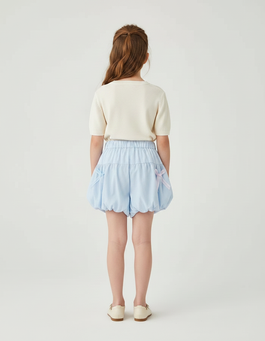 Pantalon Jupe Bleu Volants Nœuds Enfant Mignon - Coton - vue 2
