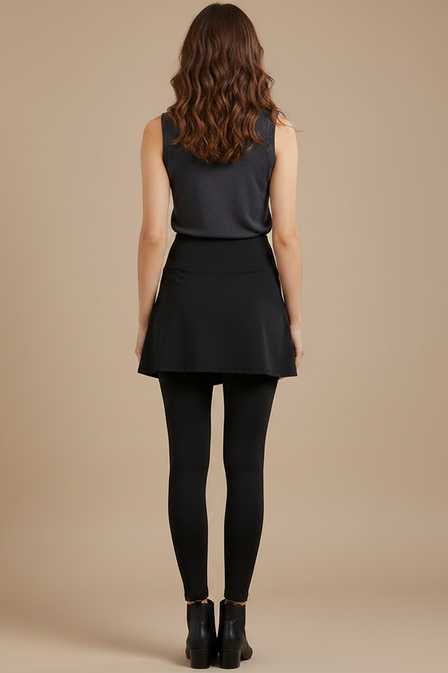 Pantalon Jupe Noir Asymétrique Legging Intégré Sportif - Polyester - vue 2