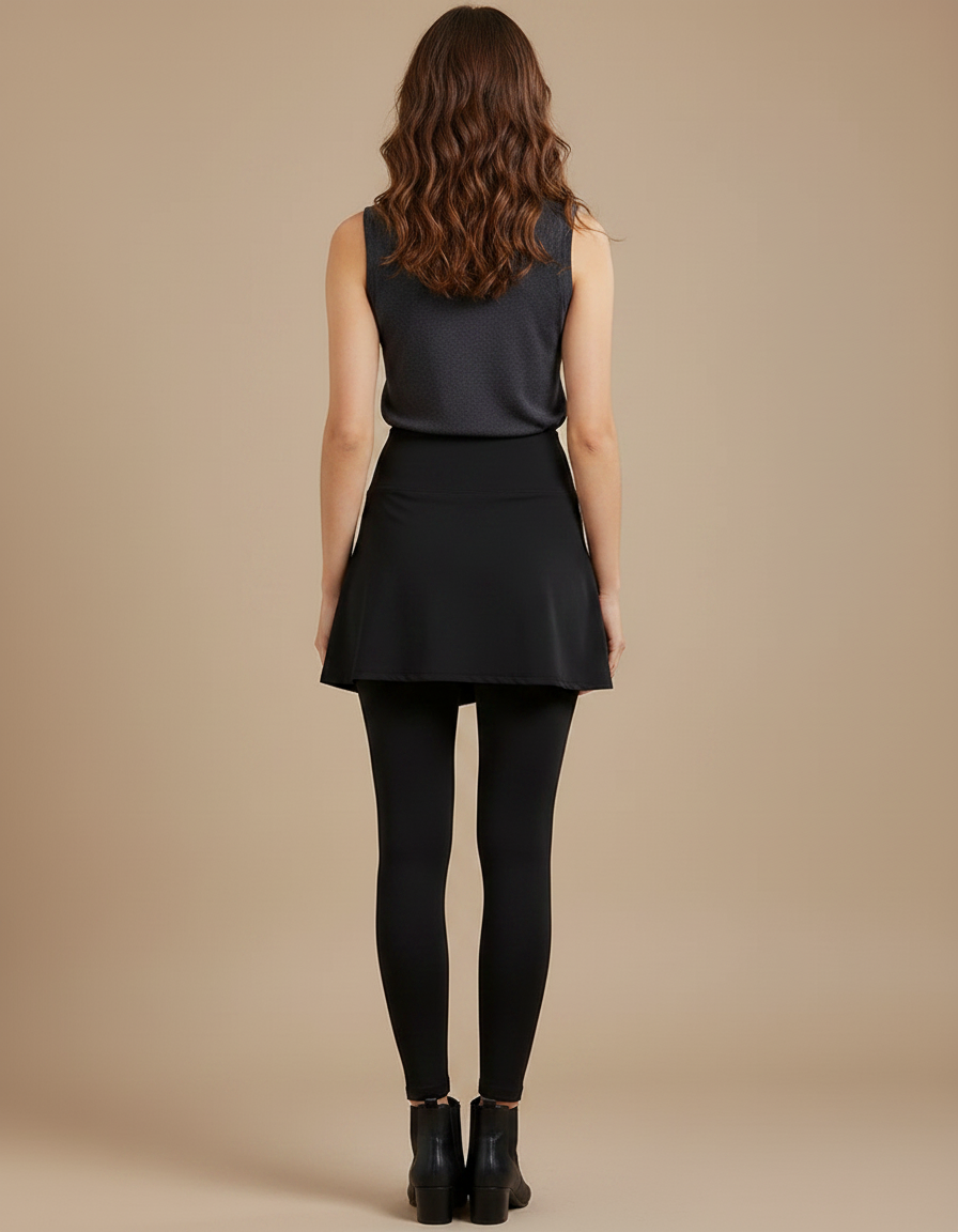 Pantalon Jupe Noir Asymétrique Legging Intégré Sportif - Polyester - vue 2