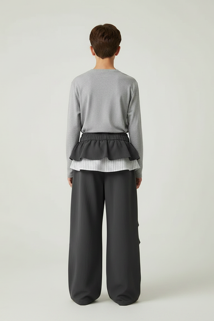 Pantalon Jupe Gris Ample Superposé Décontracté Enfant - Polyester - vue 2