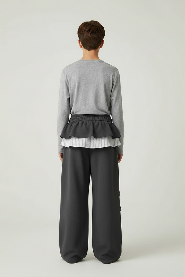 Pantalon Jupe Gris Ample Superposé Décontracté Enfant - Polyester - vue 2