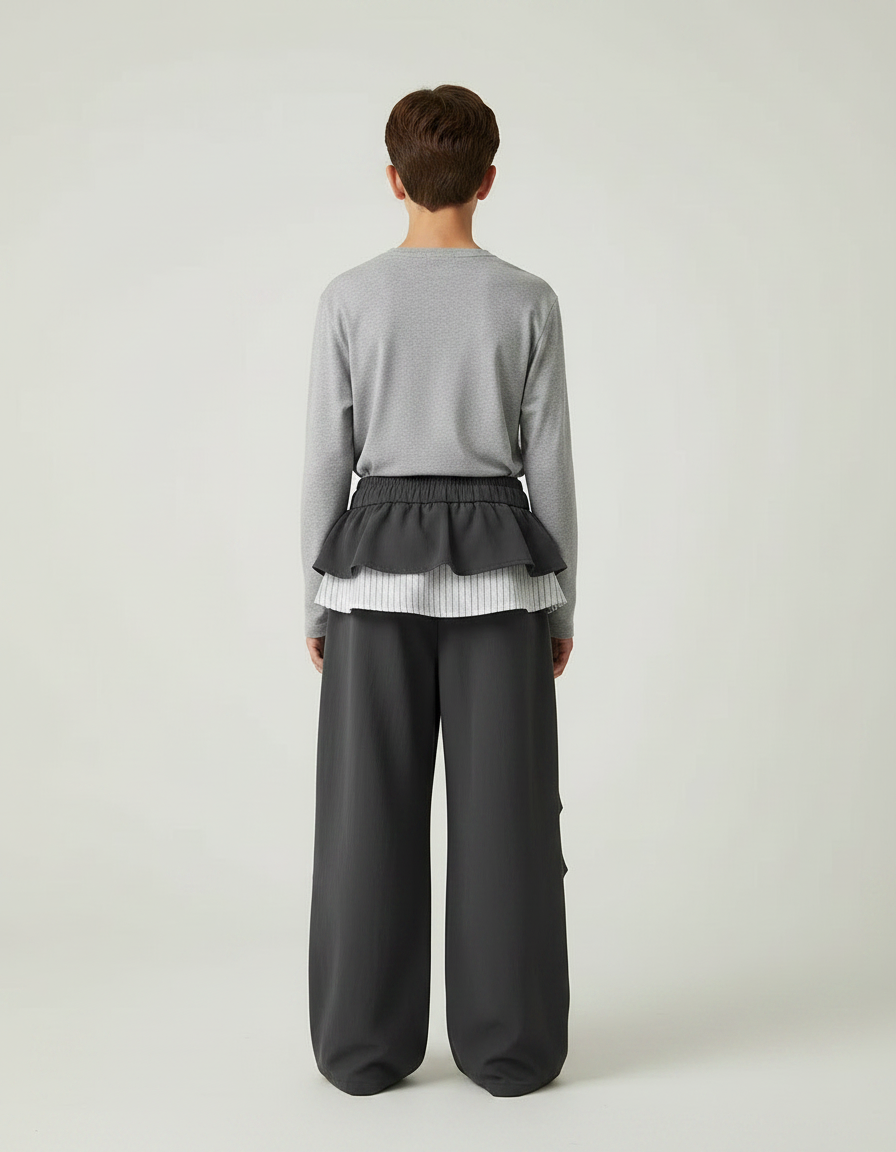 Pantalon Jupe Gris Ample Superposé Décontracté Enfant - Polyester - vue 2