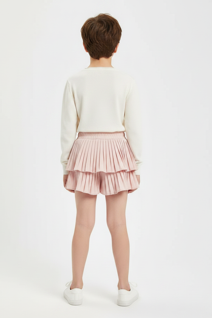 Pantalon Jupe Rose Plissé Superposé Fluide Enfant - Polyester - vue 2