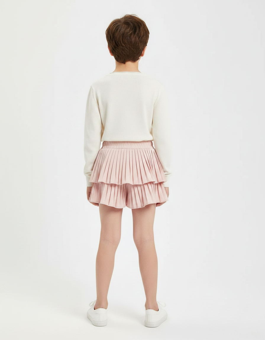 Pantalon Jupe Rose Plissé Superposé Fluide Enfant - Polyester - vue 2