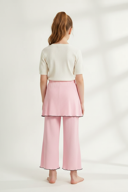 Pantalon Jupe Rose Côtelé Ondulé Ample Fille - Maille - vue 2