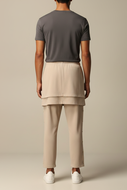 Pantalon Jupe Beige Superposé Décontracté Homme Moderne - Molleton - vue 2