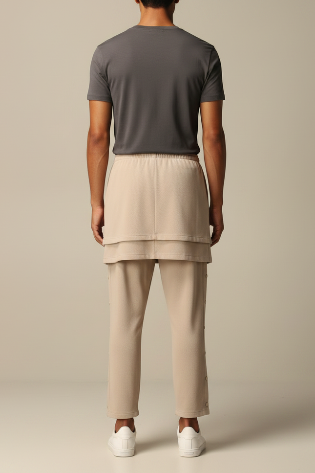 Pantalon Jupe Beige Superposé Décontracté Homme Moderne - Molleton - vue 2