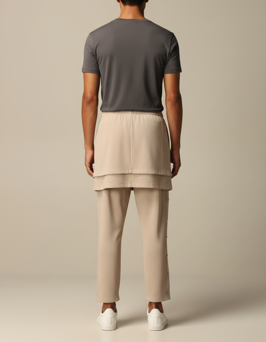 Pantalon Jupe Beige Superposé Décontracté Homme Moderne - Molleton - vue 2