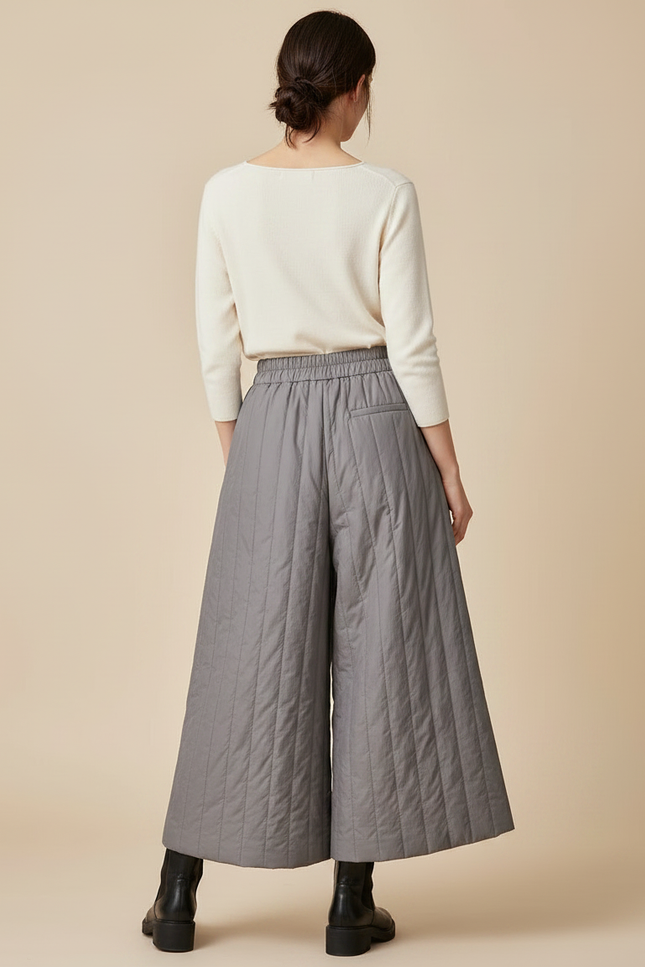 Pantalon Jupe Gris Matelassé Ample Hiver Décontracté - Polyester - vue 2