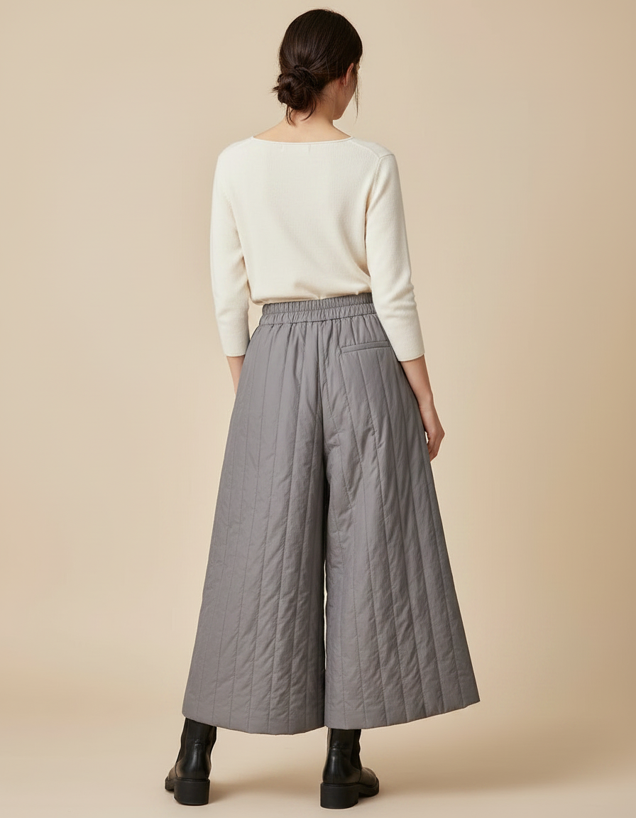 Pantalon Jupe Gris Matelassé Ample Hiver Décontracté - Polyester - vue 2