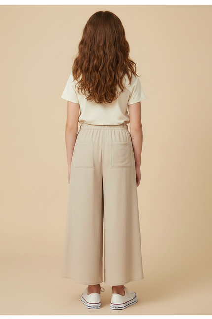 Pantalon Jupe Beige Lin Fendu Ample Décontracté - vue 2