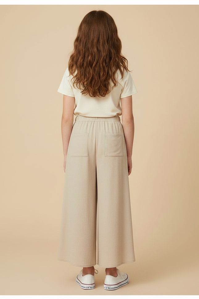 Pantalon Jupe Beige Lin Fendu Ample Décontracté - vue 2